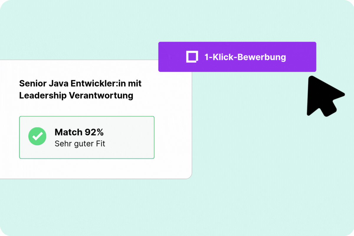 Nejo 1-Klick-Bewerbung Interface - Bewerbung auf Knopfdruck für Senior Java Entwicklerin Position mit 92% Job-Match und automatischer Bewerbung bei 80% Anforderungserfüllung